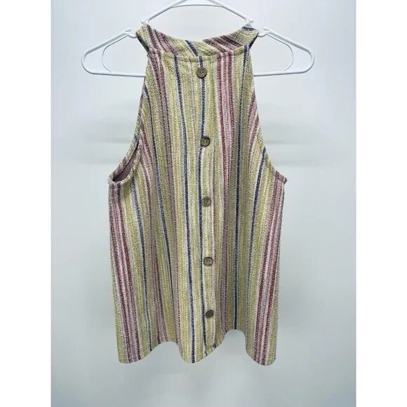 W5 Tank Top Size L Women’s Multicolor Striped Sleeveless Halter Textured Nubby - Picture 5 of 8